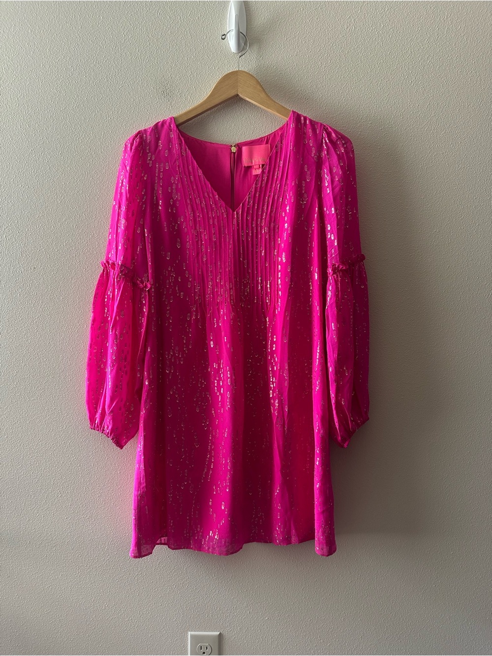 NWT Lilly Pulitzer Cleme Long Sleeve Silk dress pink palms fish clip chiffon 2 - Picture 2 of 7